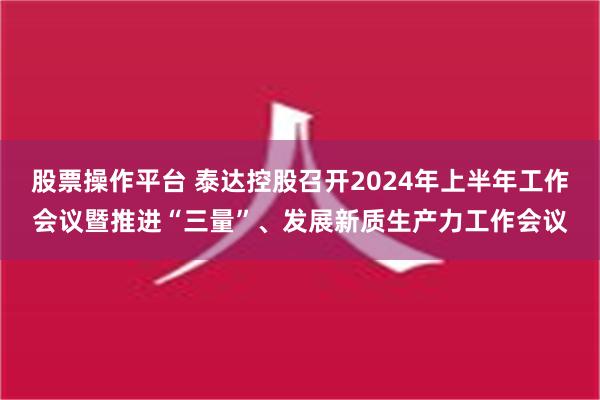 股票操作平台 泰达控股召开2024年上半年工作会议暨推进“三量”、发展新质生产力工作会议