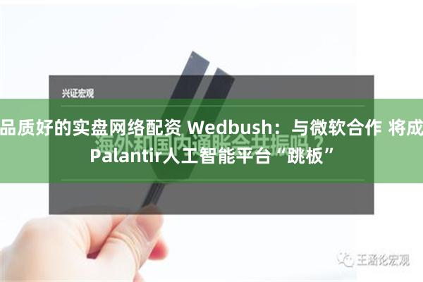 品质好的实盘网络配资 Wedbush：与微软合作 将成Palantir人工智能平台“跳板”